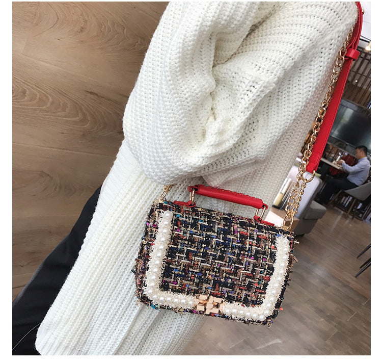 Fashion Woolen Personality Handbag Girl Plaid Messenger Bag