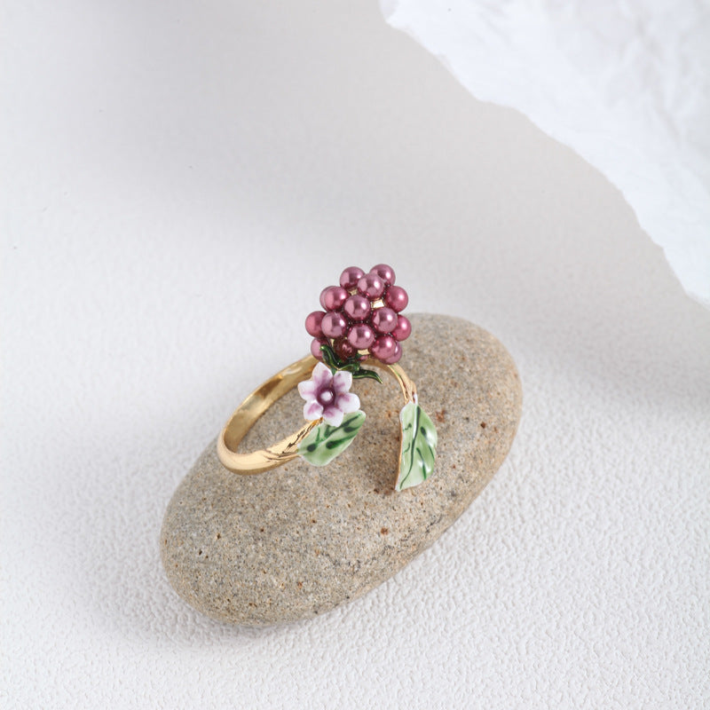 Purple Pearl Raspberry Flower Ring